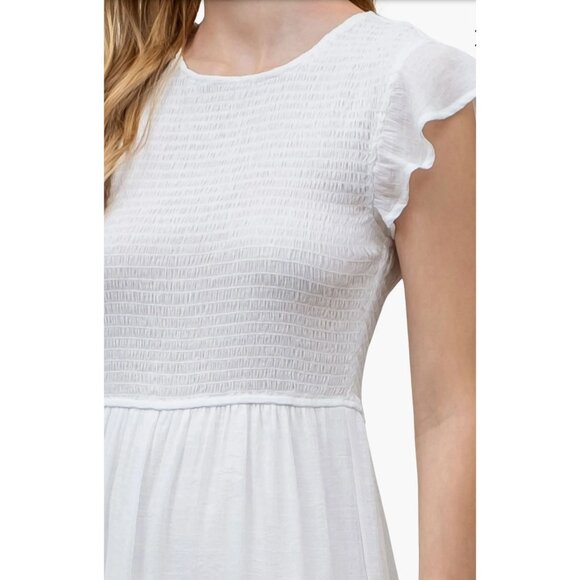 NWT August Sky Womens Smocked Tiered Midi Dress White Size Medium - Picture 8 of 12